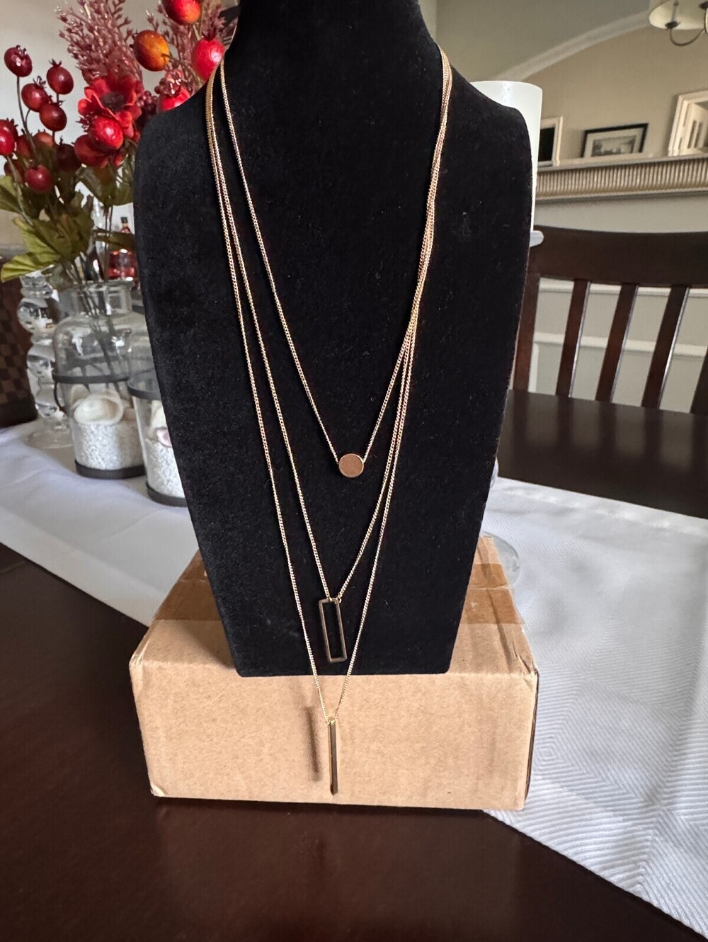 Sterling Forever gold 3 layered necklace with gold bar